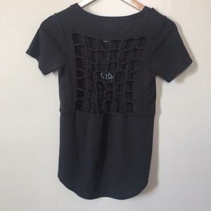 Chaser | NWT Knotted Cage Back Tee Charcoal Grey S
